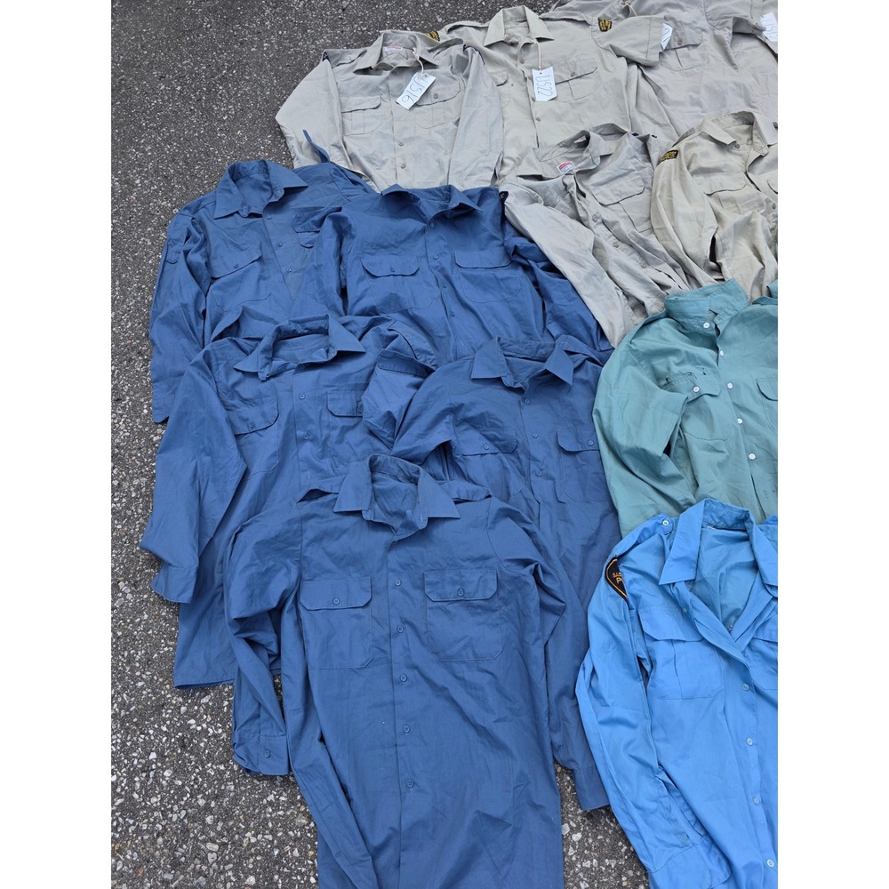 Vintage Lot 18 Canadian Military Work Shirts M-L Blue Tan Green RCMP Saskatoon - Picture 2 of 10